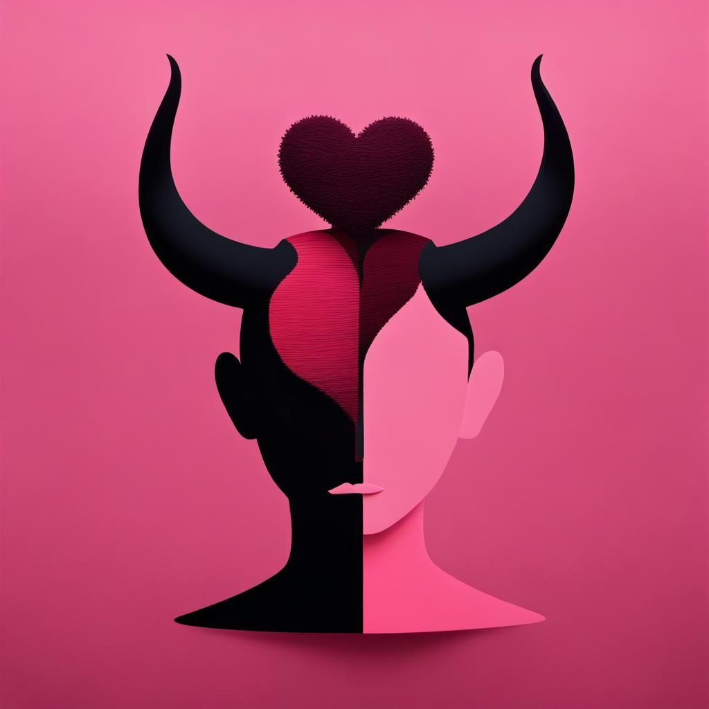 Silhouette with Heart and Horned Figure: Splash Art