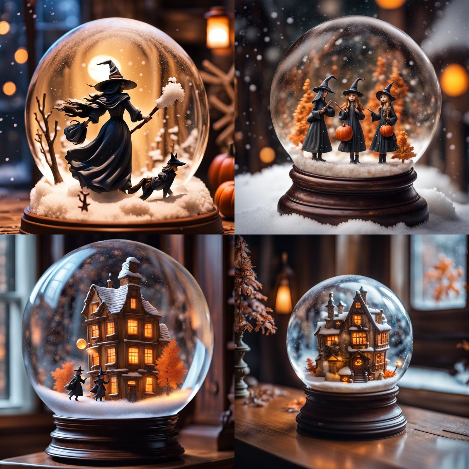 Witches Fly Over Ghost Town in Snow Globe