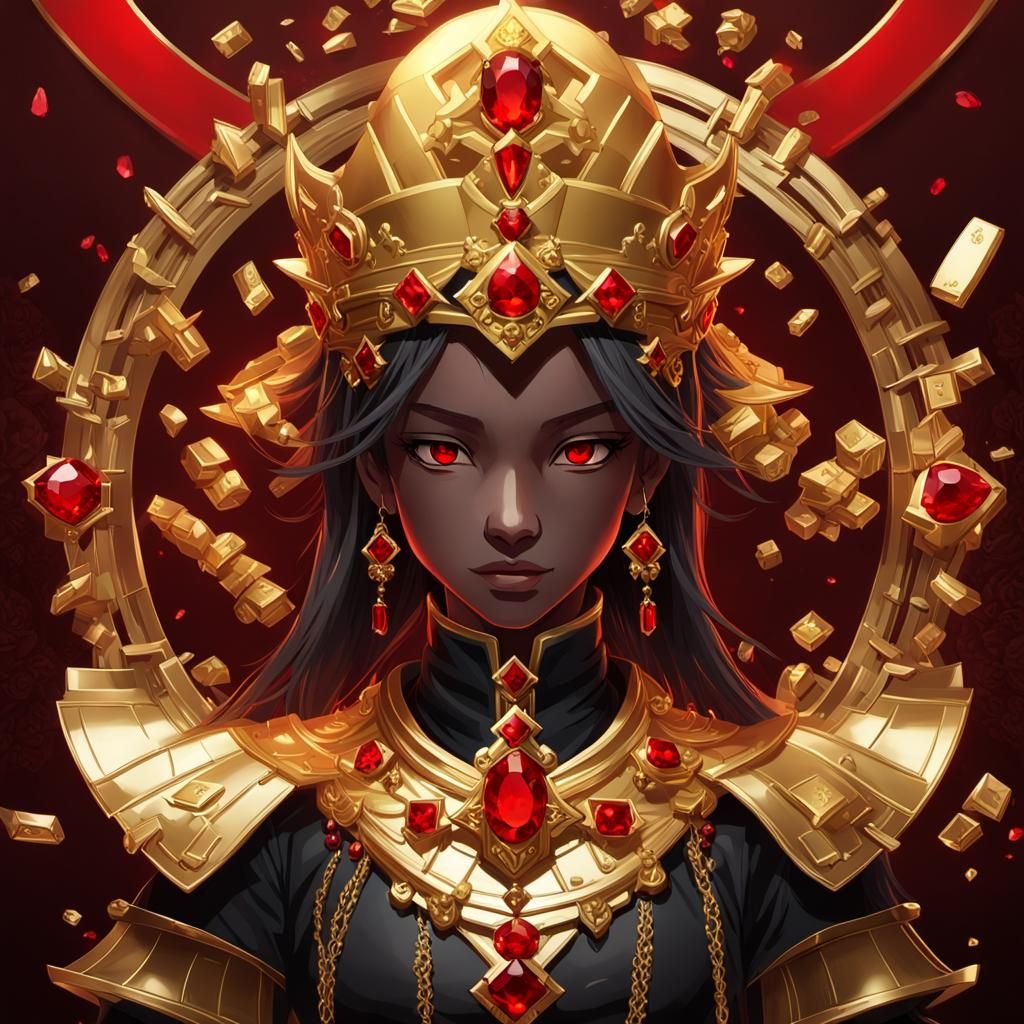 Gold and Red Anime Chess Queen