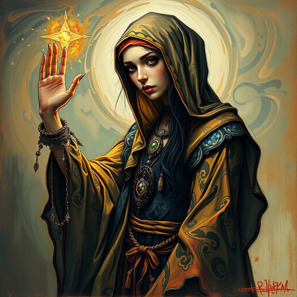 Mysterious Gypsy Fortune Teller in Dark Fantasy Style