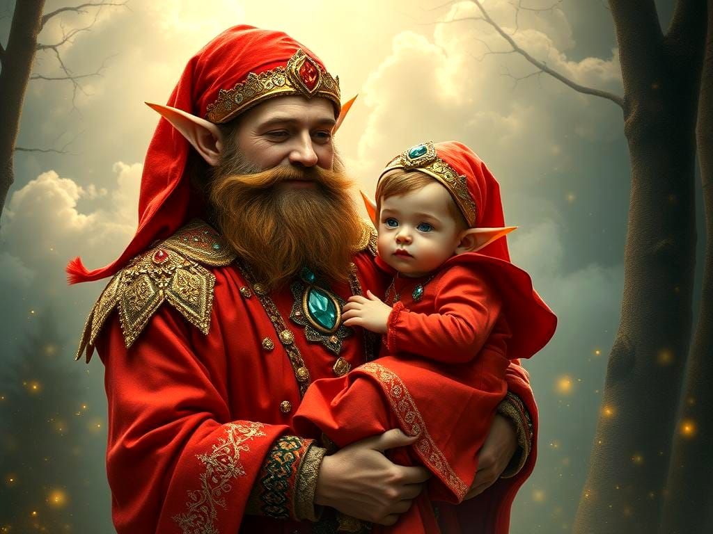 Elf Father and Son in Magical Forest