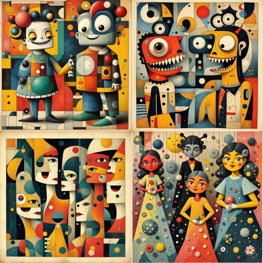 Vintage French Abstract Cubist Monsters