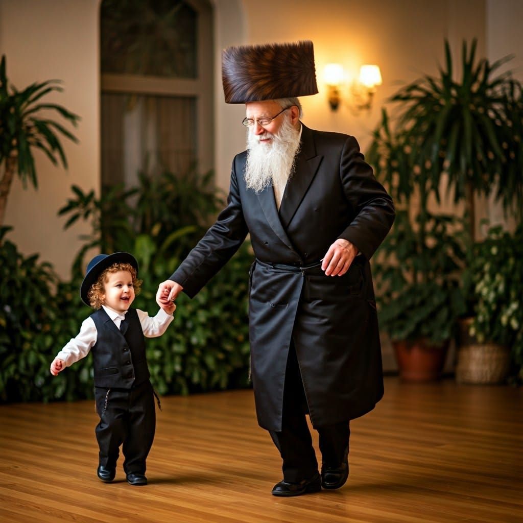 Hasidic Grandfather Dancing with Grandson: Professional Phot...
