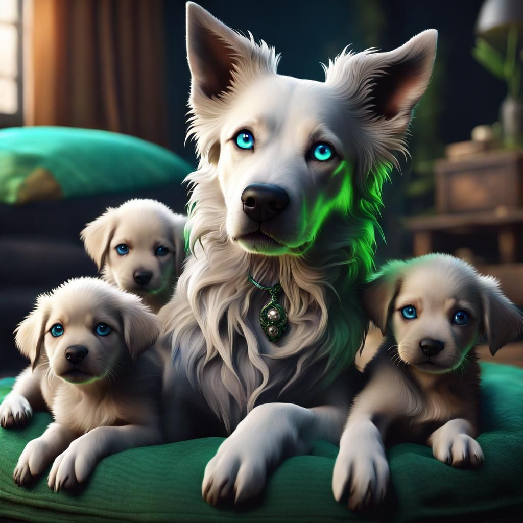 Female dog and her puppies