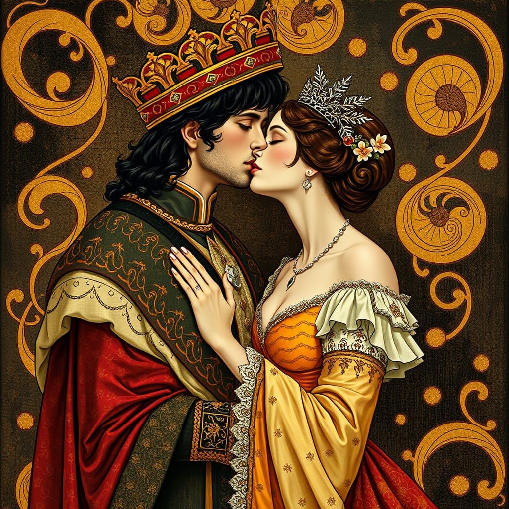 Romeo and Juliet Kiss in Gustav Klimt Style