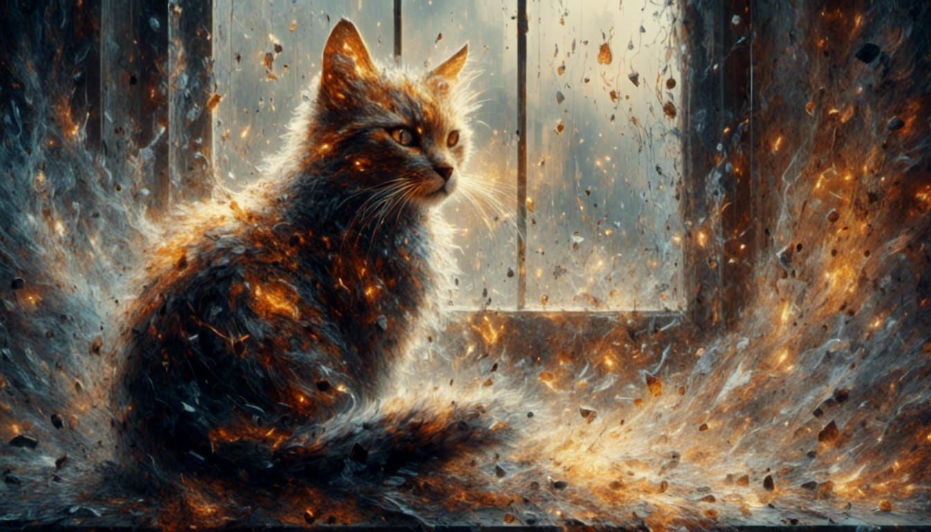 Cat on Windowsill as Impressionist Oil Painting