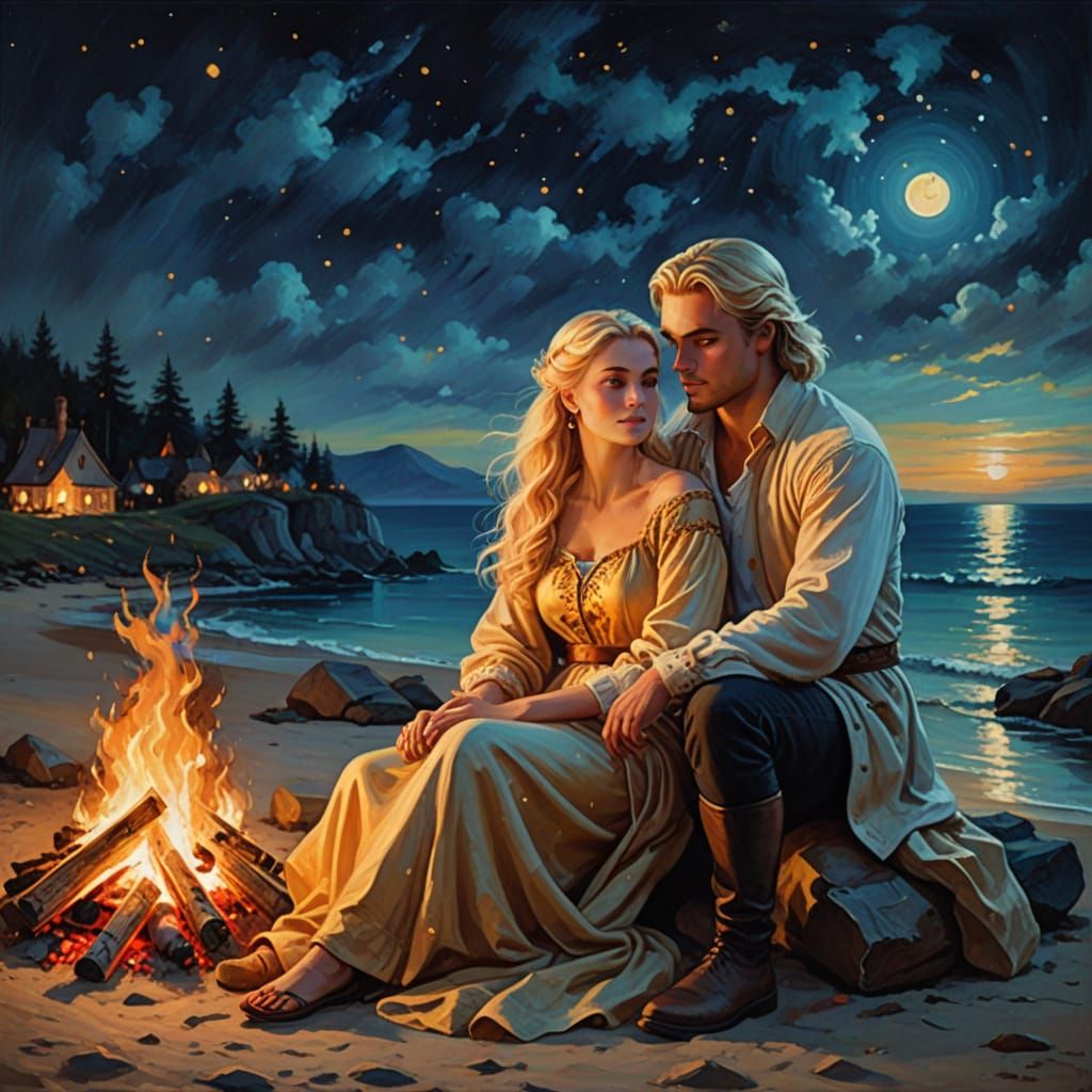 Romantic Fantasy Art: King and Queen by Fire