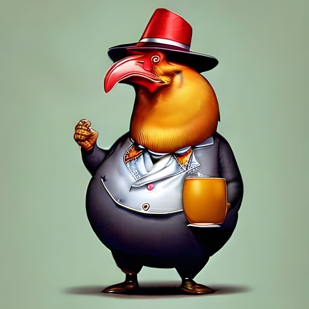 Anthropomorphic Chicken Portrait in Watercolor Style