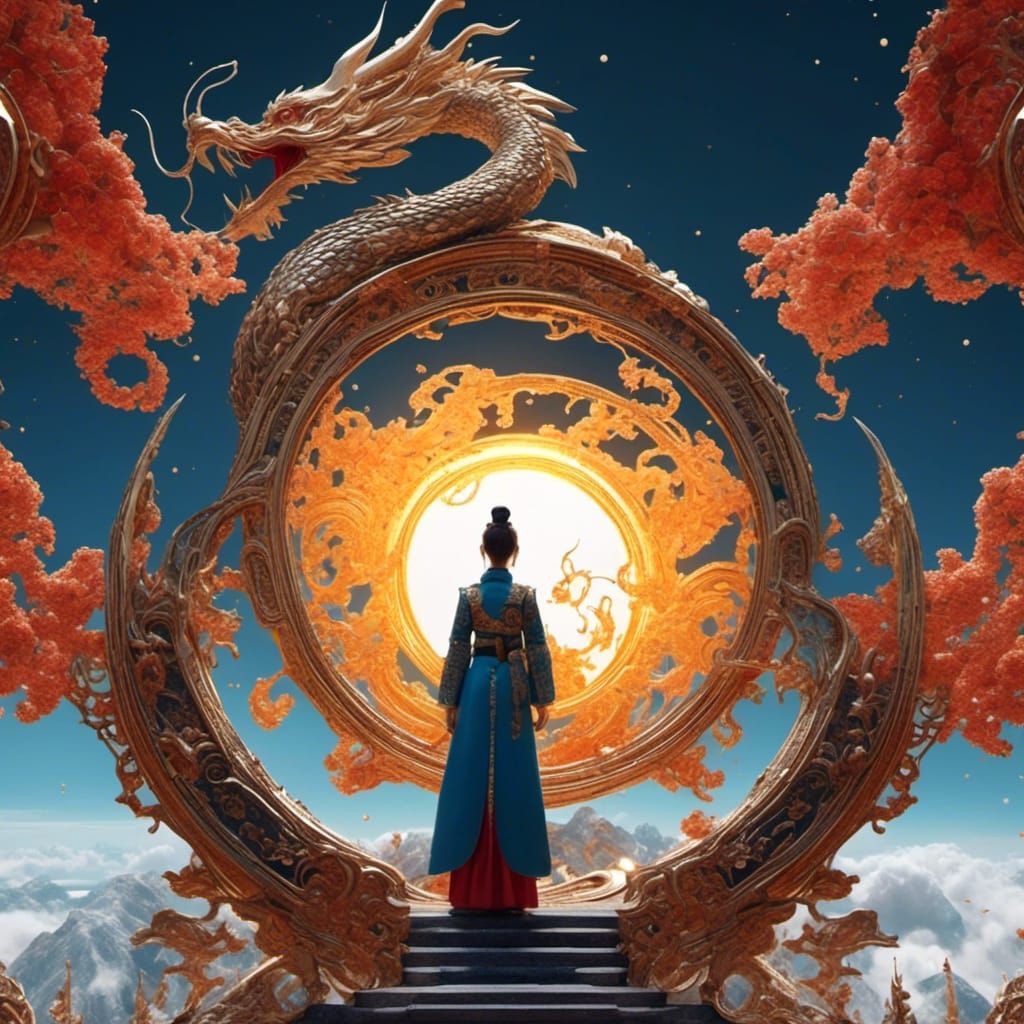 Dragon Embracing Sun and Moon Logo Design