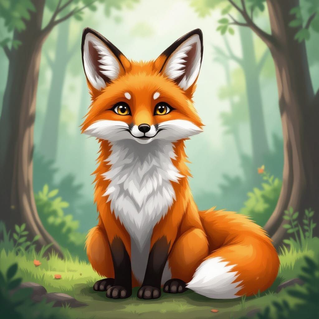 Friendly Fox People: A Detailed Gouache Painting