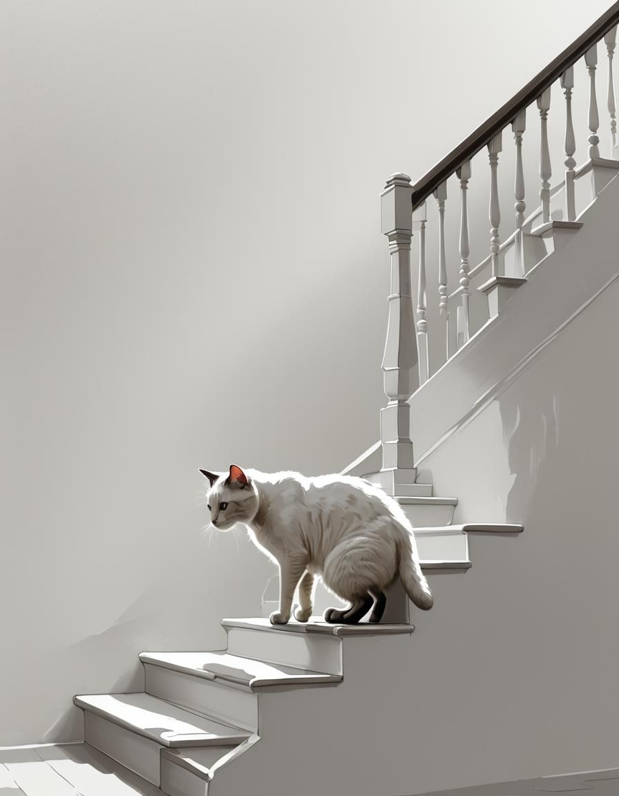 Frightened Cat Silhouette Running Down Stairs Illustration