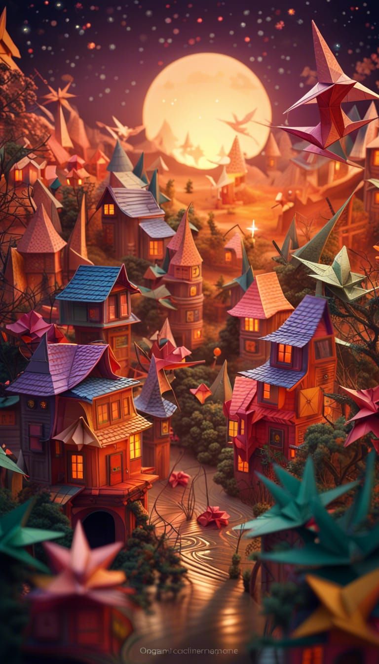Origami Village Sunset in Jungle