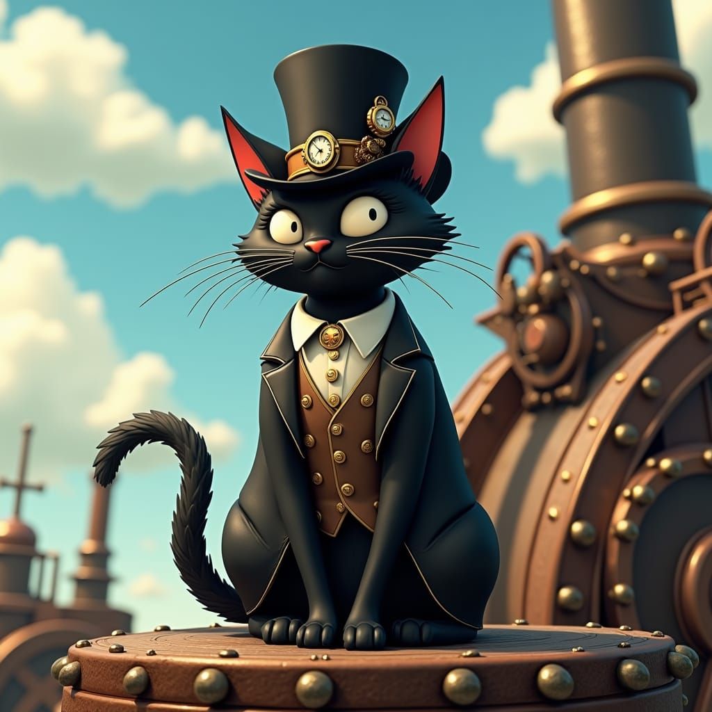 Steampunk Cat in Victorian Suit on Platform