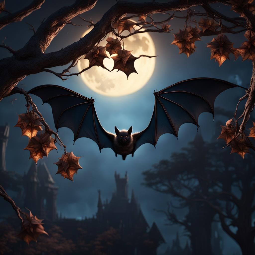 Moonlit Bat: Detailed Matte Painting in Deep Color