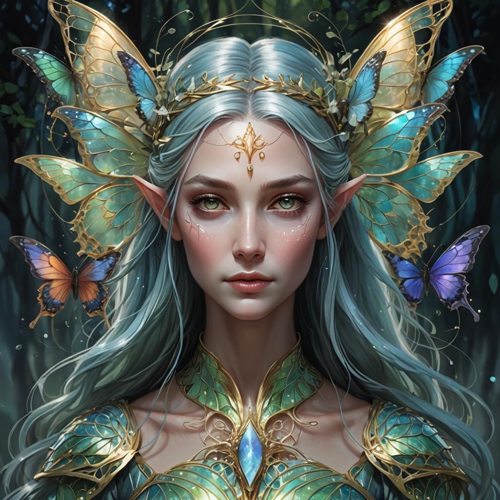 Galadriel with Iridescent Hair and Butterfly Wings