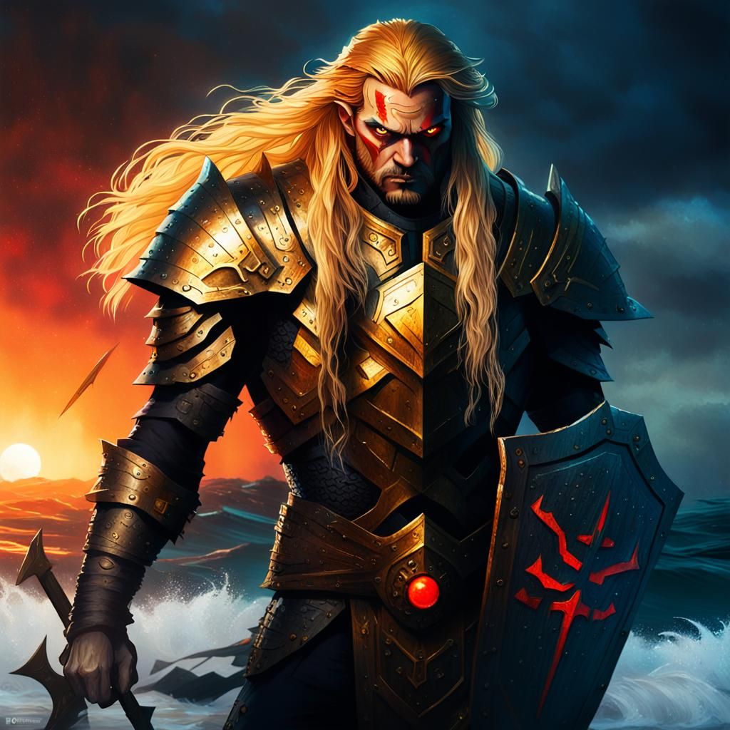 Angry Paladin Portrait in Frank Frazetta Style