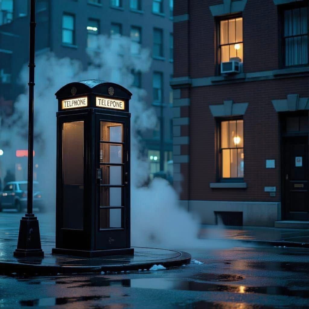 1970s NYC Telephone Booth on Empty Street