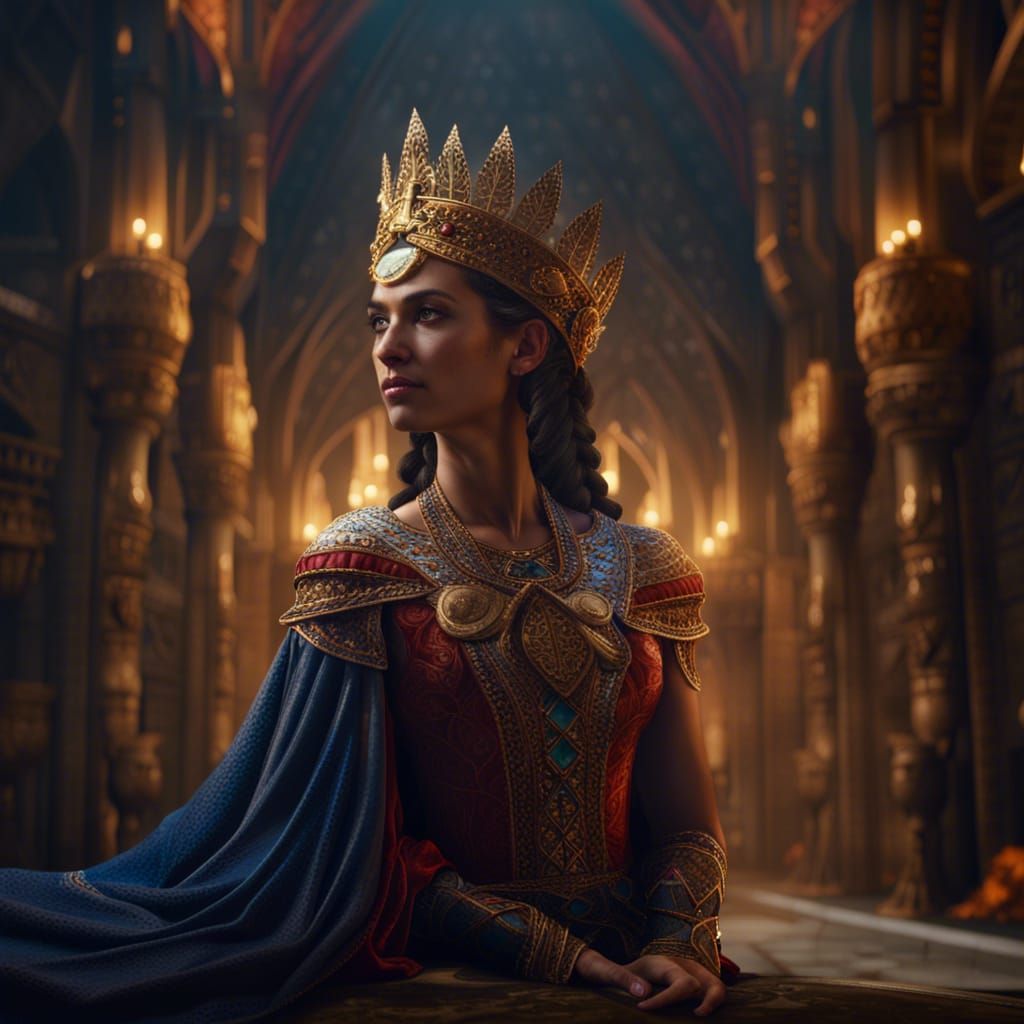 Queen Esther: Detailed Matte Painting in Deep Color