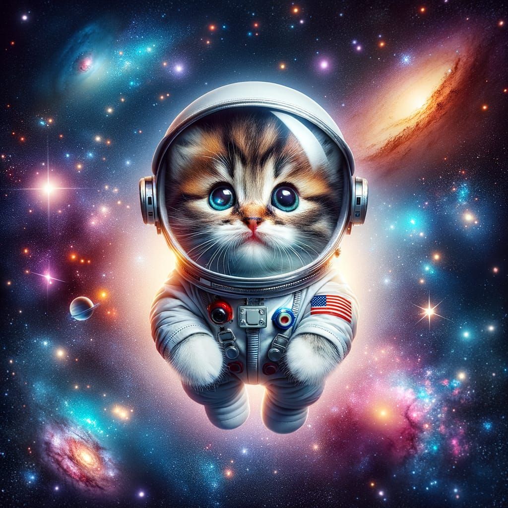 Kitten Astronaut Reflects the Universe
