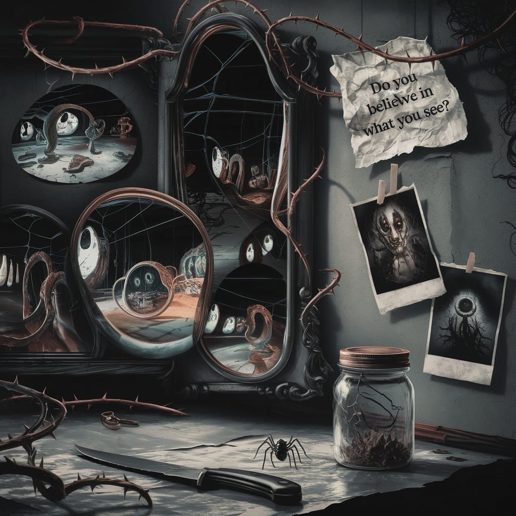 Surreal Distorted Reflections in Hyperrealistic Nightmare Ro...