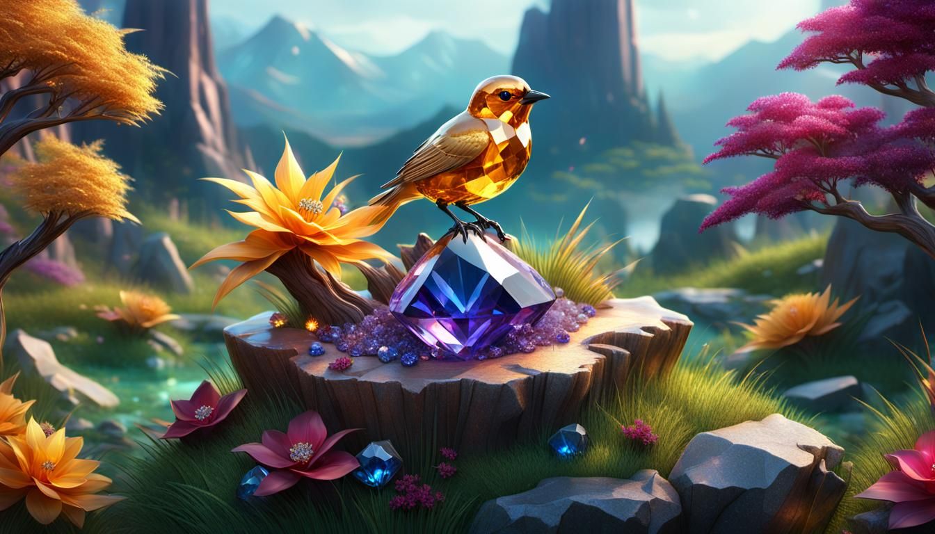 Sparkling Gemstone Fantasy Realm in Vibrant, Hyper-Realistic...