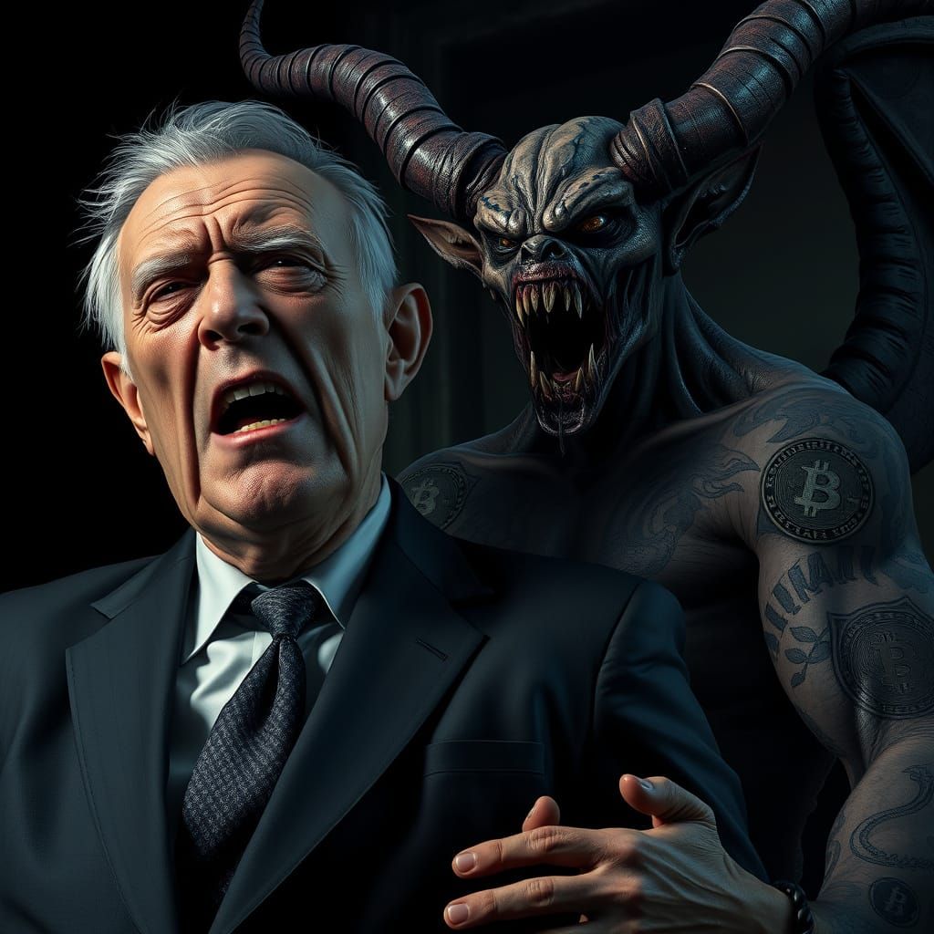 Bitcoin Soul Extraction: Agonized Man and Bitcoin Demon