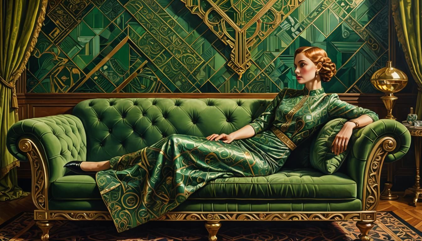 Elegant Art Deco Figure in Lavish Interior