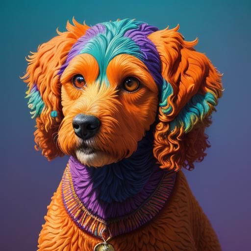 Cockapoo Dog in Abstract Geometric Cubist Art