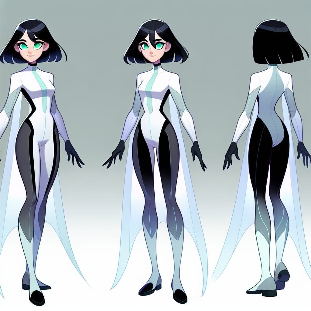 Female Ghost Superhero Character Reference Sheet