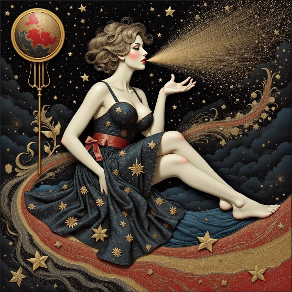 Voluptuous Singer in Galactic Art Nouveau Cabaret