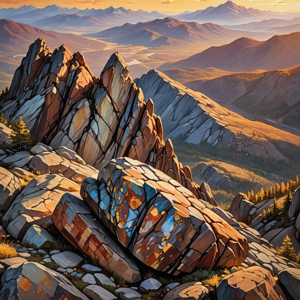 Granite Rock on Mountain Peak at Sunrise