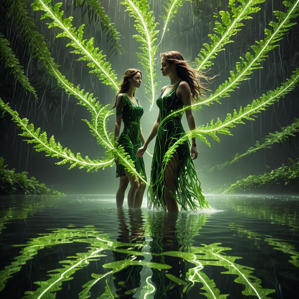 a lonely girl using Bezier curve technology the storm and in...