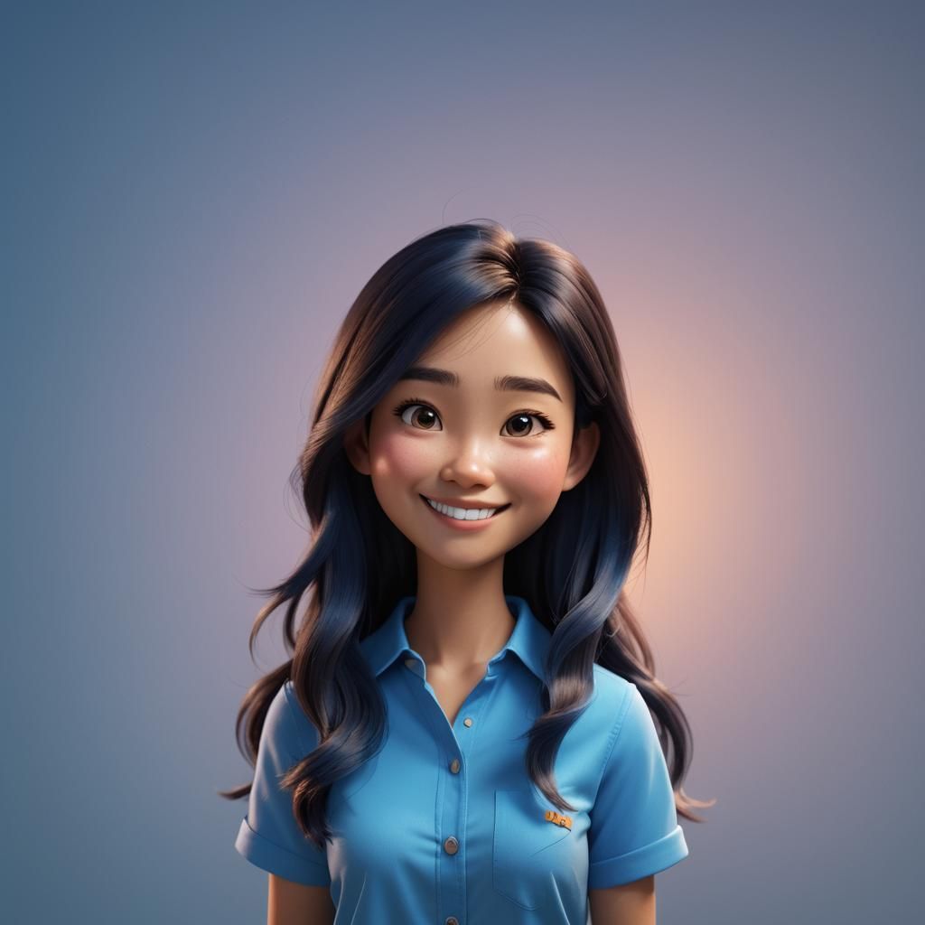 Young Asian Virtual Influencer in Pixar Style