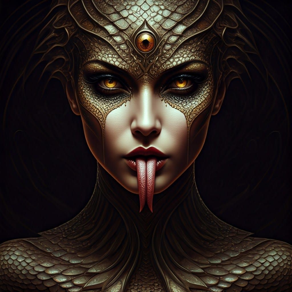 Gothic Snake Woman with Shimmering Scales