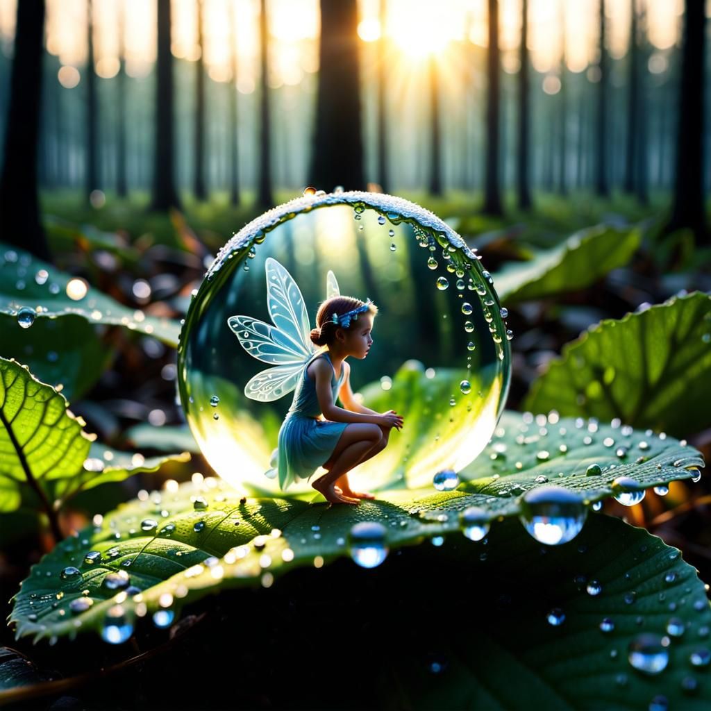 Fairy in Dewdrop: Photorealistic Fantasy Art