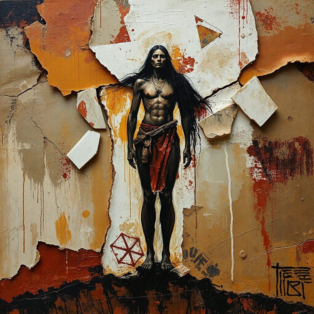 Haunting Abstract Figure with Fractured Canvas