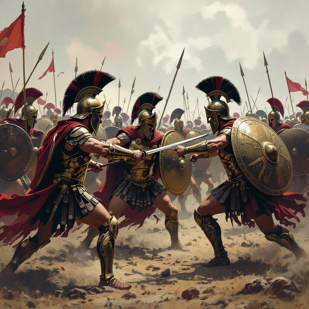 Greek Hoplites Clash with Persian Cavalry