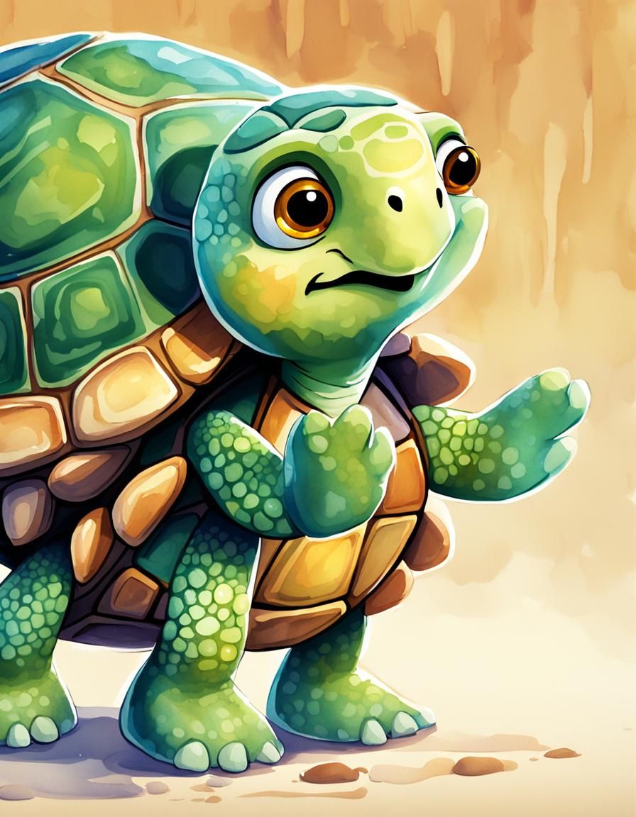 Delightful Cartoon Turtle with Shy Expression