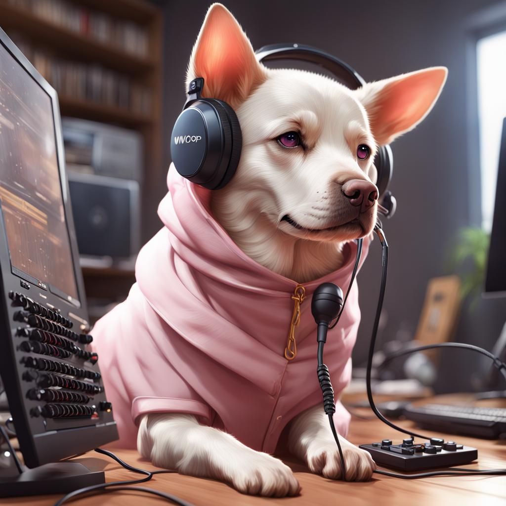 Dog Ham Radio Operator in Anime Style