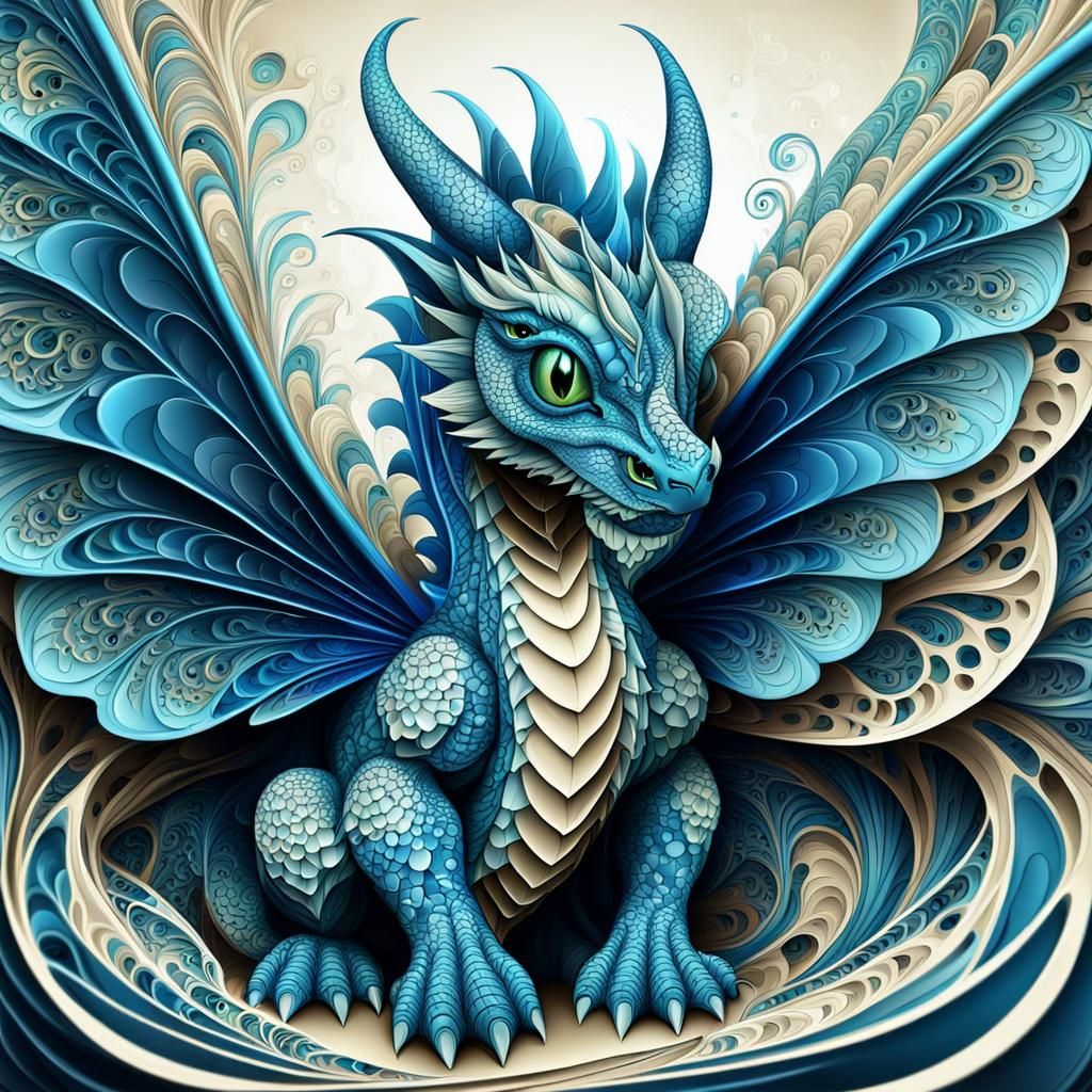 Baby Dragon Hiding Under Butterfly Wings