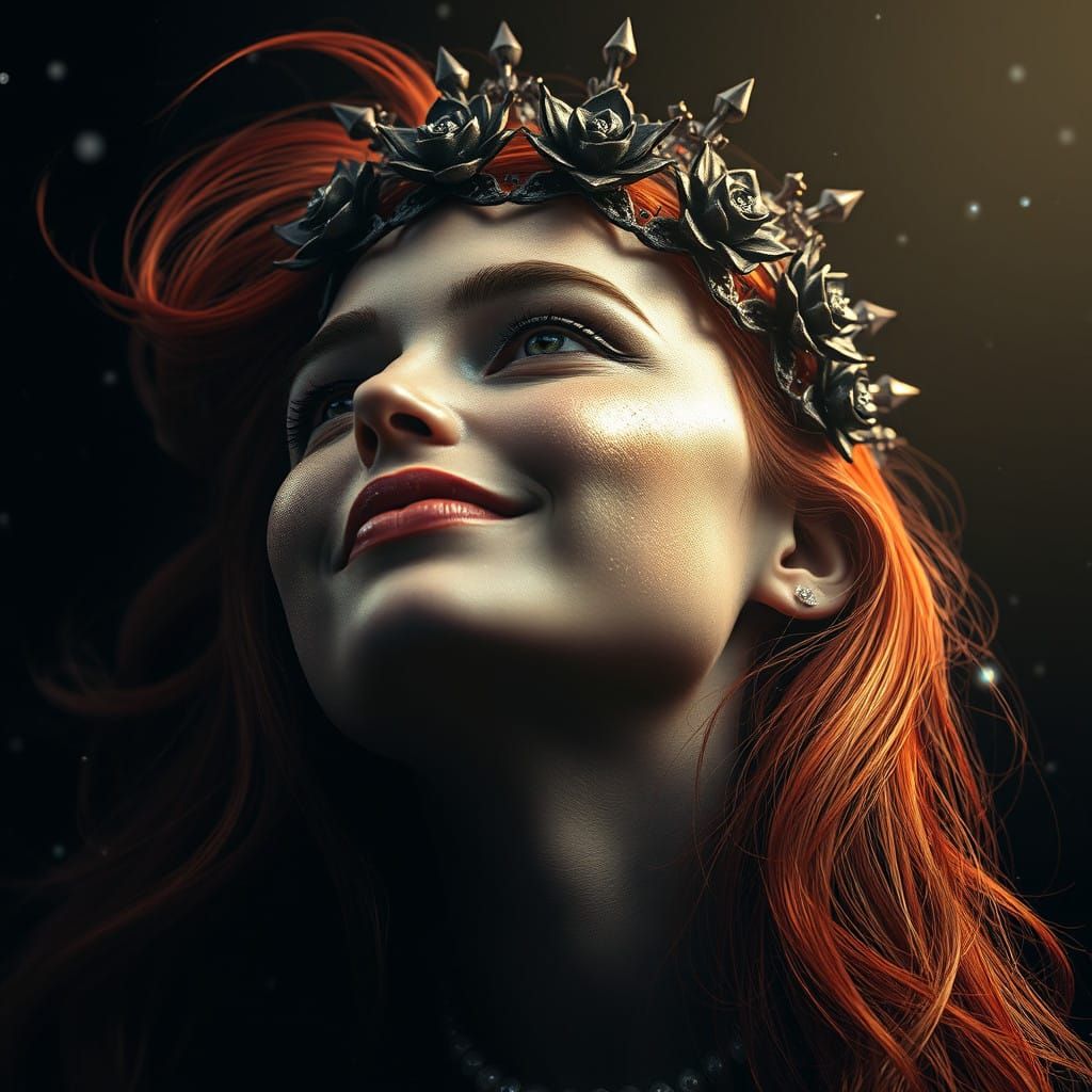 Mystical Woman in Cosmic, Surreal Portrait with Shimmering M...