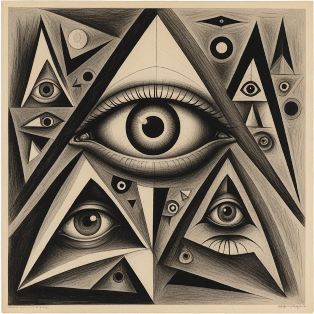 Arshile Gorky Graphite pencil and wax crayon drawing bridging surrealism with abstract expressionism. A large all-seeing...