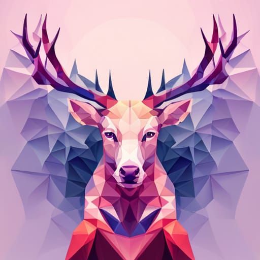 Geometric Stag with Floral Antlers in Suprematism Style