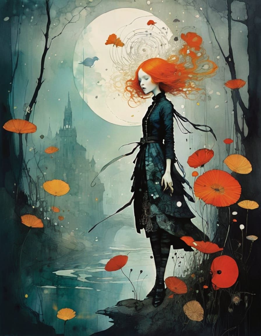 Surreal Gothic Revival Dreamscapes in Mixed Media