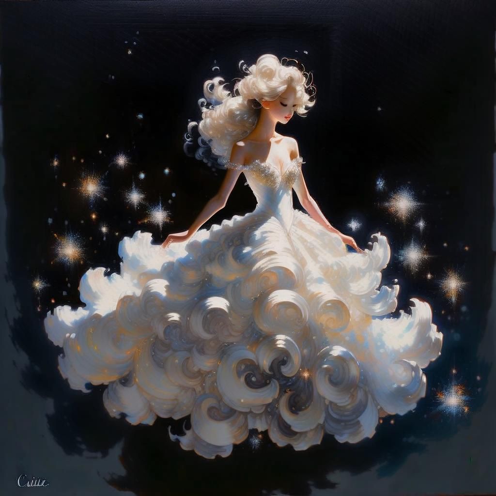 Woman in Glowing Gown with Constellation Hair
