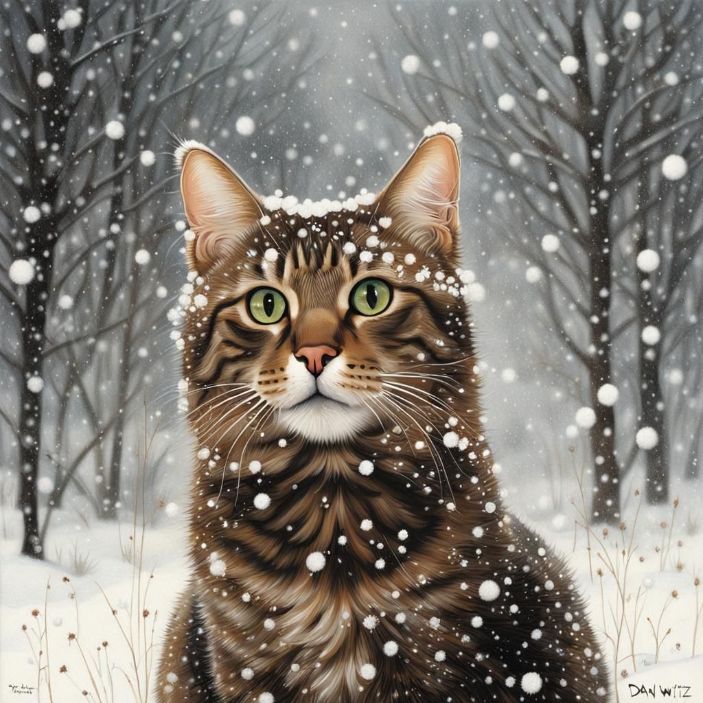 Tabby Cat Rolls Playfully in Pristine Snow