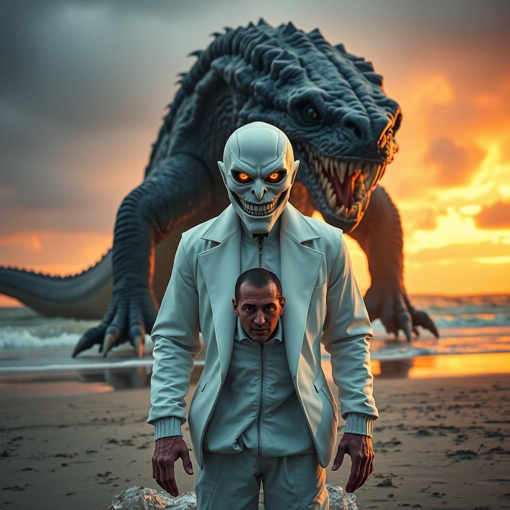 Creepy Crossover Character Fusion in Dark Surrealist Style