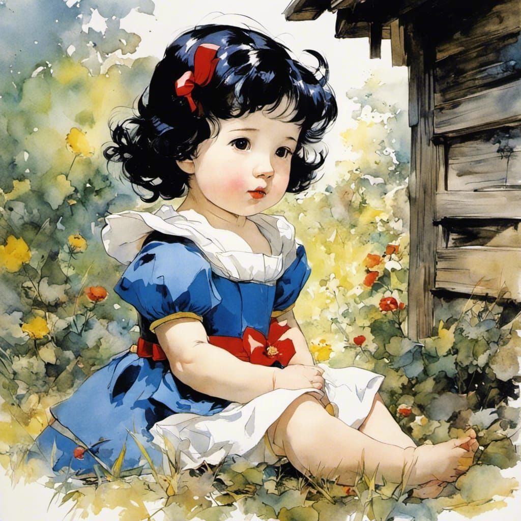 Snow White Toddler Portrait in Araki-Shinkawa Style