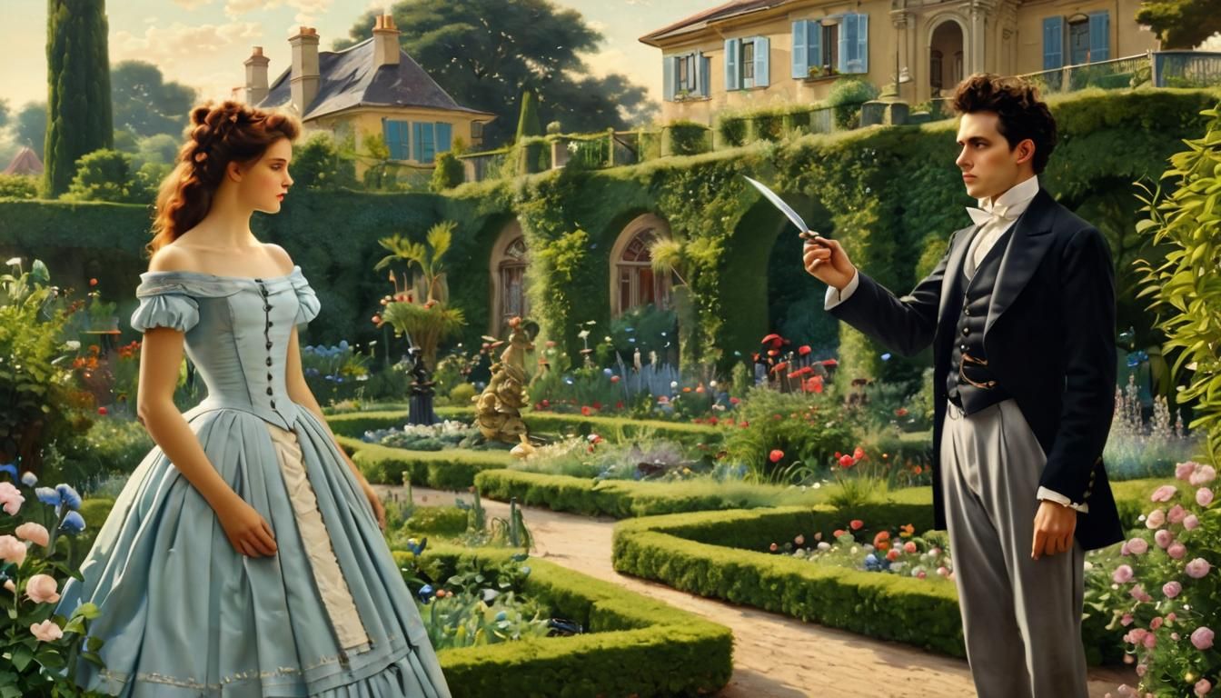 Scissorhands' Garden in Style of Auguste Toulmouche
