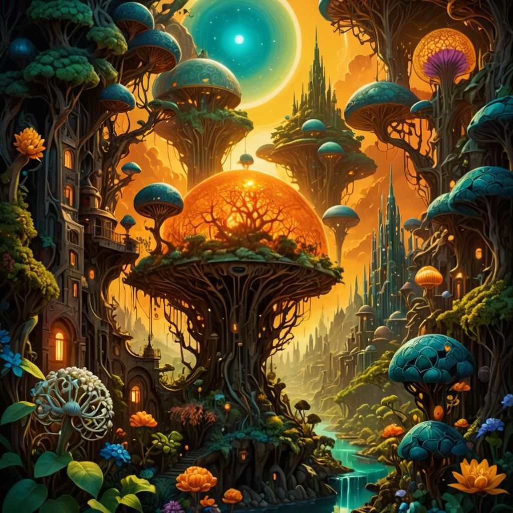 Hyperdetailed Solarpunk Landscape with Futuristic Architectu...